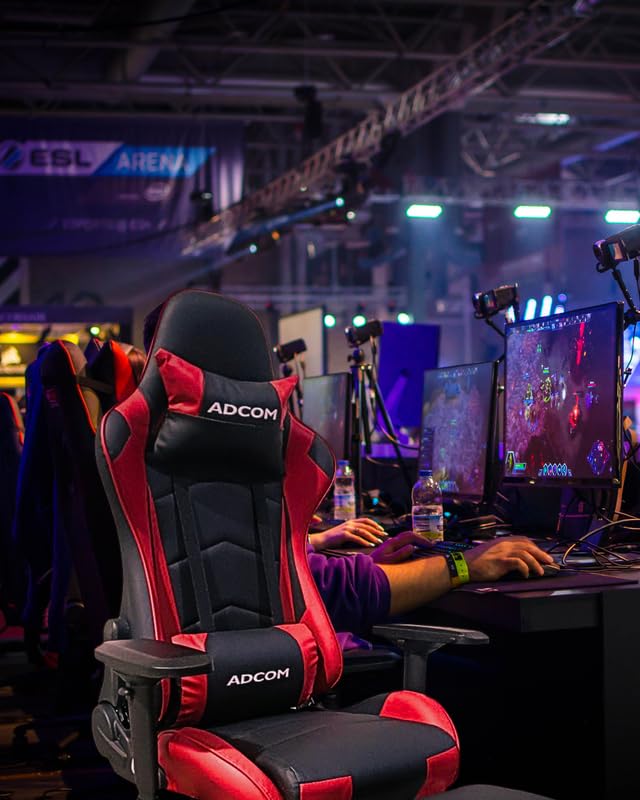 Image of Adcom Mutant Pro Ergonomic Gaming Chair with Footrest, Premium PU Leather, PVC & 180 Recline, Adjustable Neck & Lumbar Support, 4D Adjustable Armrests (Black & Red)