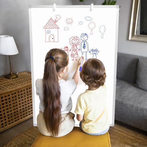 Image of Large Whiteboard Easel with Stand, 40 inch x 28 inch Portable Standing Magnetic Dry Erase White Board, Tripod Height Adjustable Flip Chart Easel for Home Office Classroom School, Silver