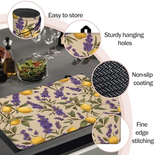 Image of Lavender Lemon Stove Top Covers Pad 28 x 20 inches Dish Drying Mat Coffee Bar Mats Kitchen Decor Absorbent Pad Fit Coffee Maker Machine Dish Drying
