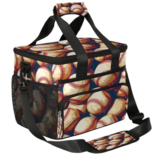 Insulated Picnic Backpack Lunch Box for Women Men Picnic Basket Tote Lunch Bag Picnic Bag Portable Lunch Bags for Picnic, Beach, Work, Trip,Office, Camp Baseballs