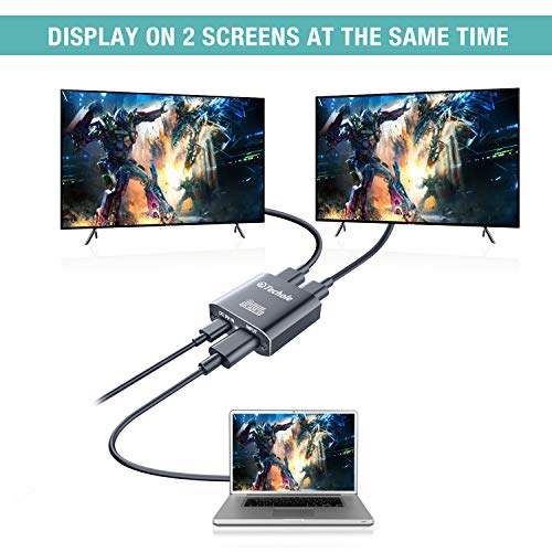 HDMI Splitter 1 in 2 Out - Techole 4K Aluminum Ver1.4 HDCP, Powered HDMI Splitter Supports 3D 4K@30HZ Full HD1080P for Xbox PS4 PS3 Fire Stick Roku Blu-Ray Player Apple TV HDTV - Cable Included, Grey - Thumbnail 4