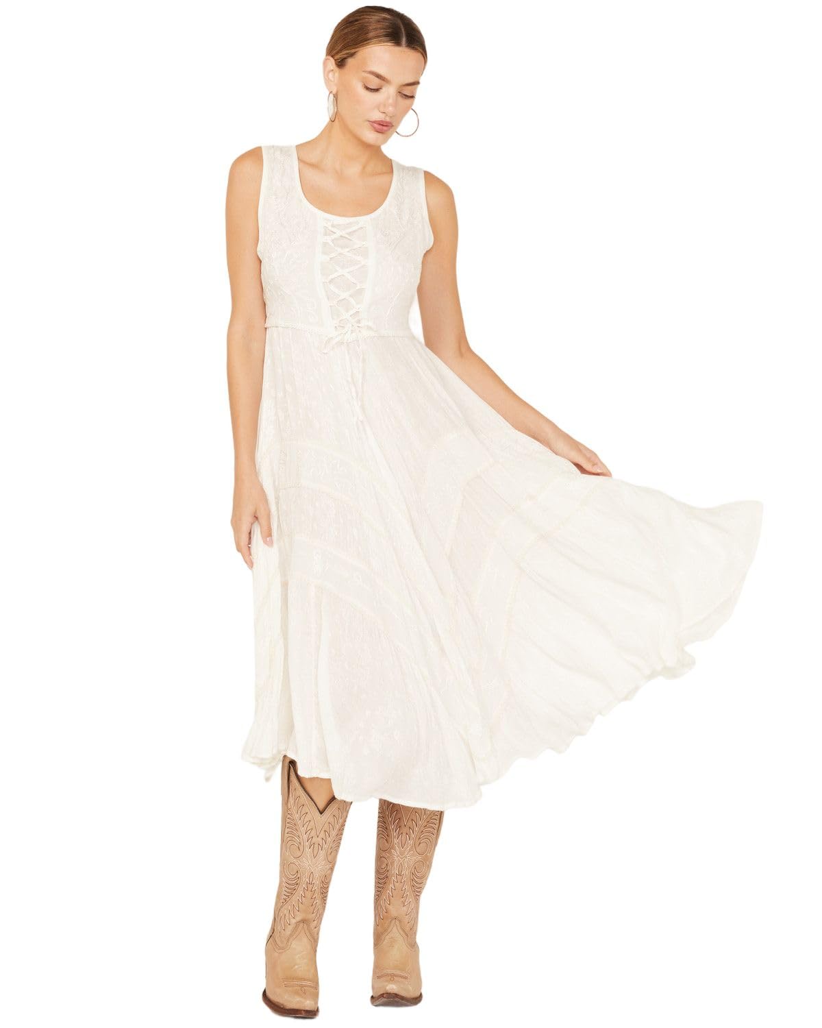 Scully Ash Grey Full Length Lace-Up Front Womens Sleeveless Dress HC118