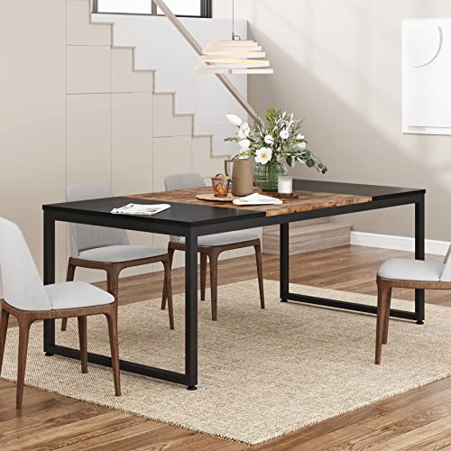 Tribesigns 6 Person Modern Dining Table, 71 Inch Rectangular Kitchen Table With Metal Frame, Wood Kitchen & Dining Room Table For Home Furniture (Black/Brown) #TOP2