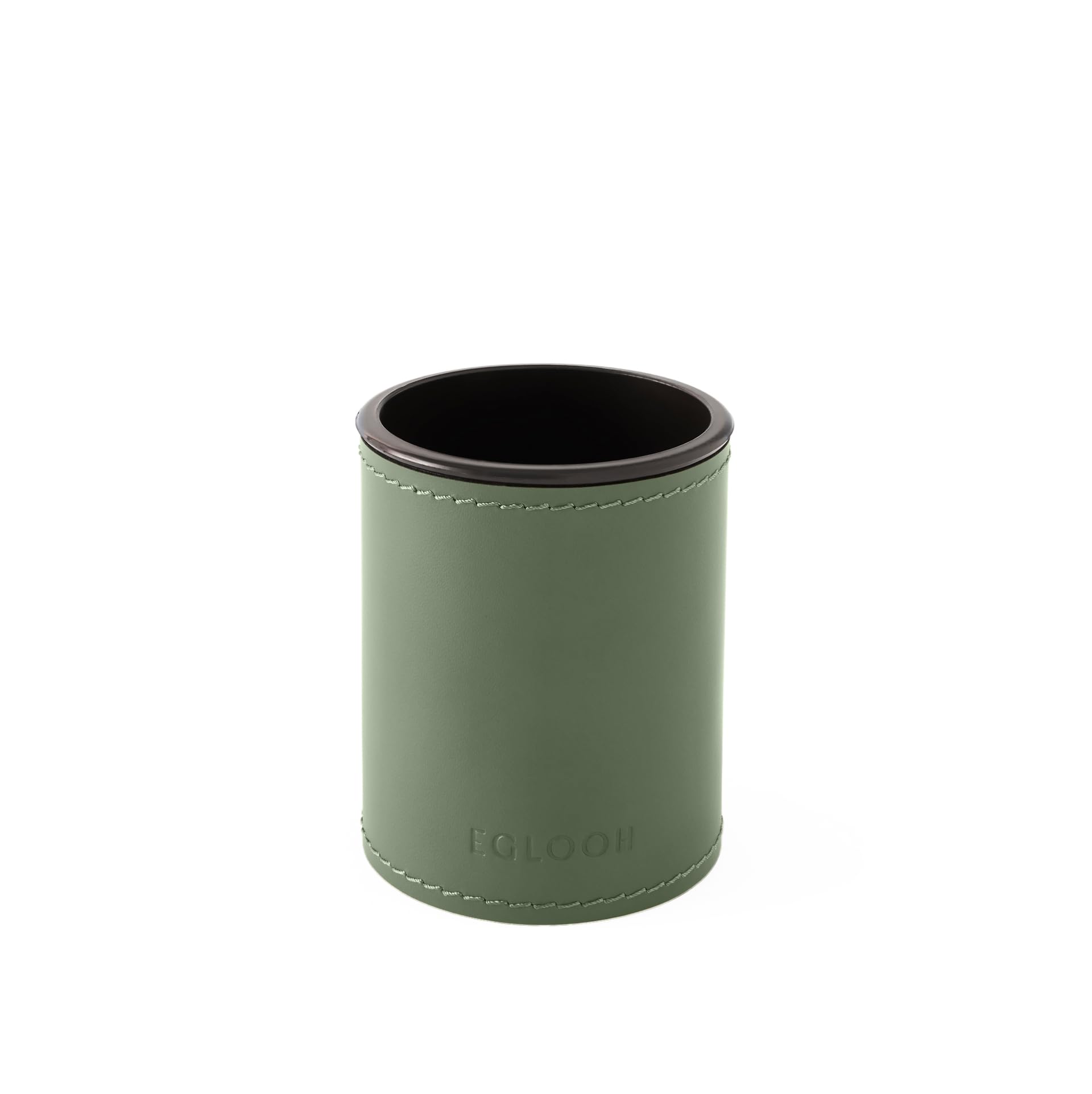 Eglooh - Orfeo - Pen Pot for Desk - Round Design - Made of Green Leather - cm 7,8 x 7,8 H.9,5 - Handmade Stitchings and Resistant Core - Made in Italy — image 1