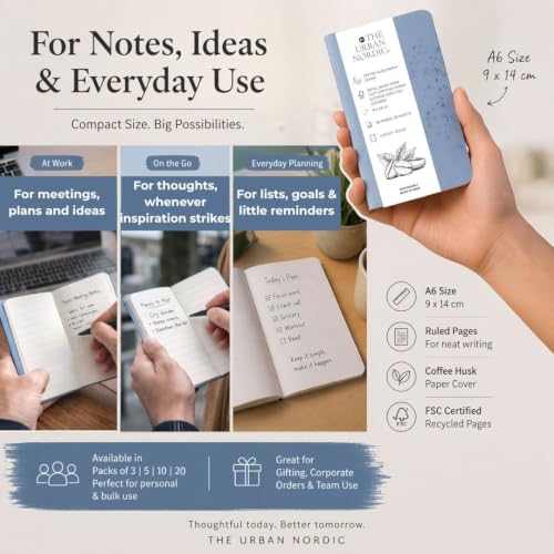 Image of Pocket Notebook A6 Pack of 20 | Mini Notebook for Office, Travel & Daily Notes | Celestial Blue Tree-Free Coffee Husk Paper Cover | FSC Recycled Pages | Small Notepad