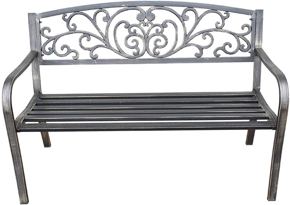 Banco de Parque de Banco de Metal para jardín, tumbonas Resistentes al Sol y a la Intemperie en la terraza del Patio, Silla de Exterior de Hierro Forjado con Respaldo y reposabrazos, 50 Pulgadas x 23