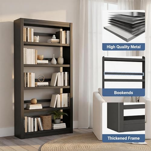 Image of VASAAOSD Metal Bookshelf, Adjustable 5 Tier Bookcases (69 inch Tall, Black) | No Tools Needed, Heavy Duty, Easy Assembly, Sturdy Metal, Tall Book Shelf for Home Office, Living Room, Study, Library