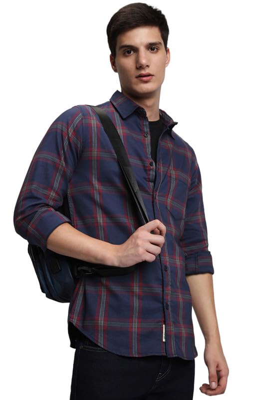Image of Dennis Lingo Men's Cotton Casual Shirt, Long Sleeve Slim Fit Spread Collar