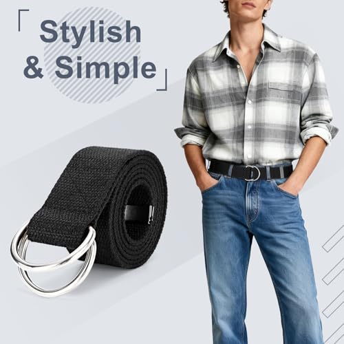 Image of WHIPPY Mens Canvas Belt with Metal Double D-ring 1 1 /2 inch Wide Plus Size Unisex Web Cloth Casual Belt for Jeans Pants