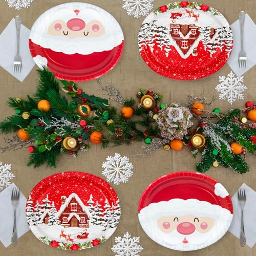 YY 12" Oval Party Paper Plates Set Merry Christmas Disposable Large Buffet Plates – Image 4