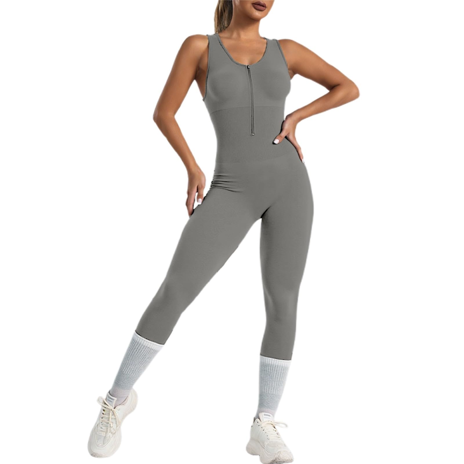Bodycon deportivo sin mangas para mujer, mono elástico acanalado de una pieza para yoga y entrenamiento
