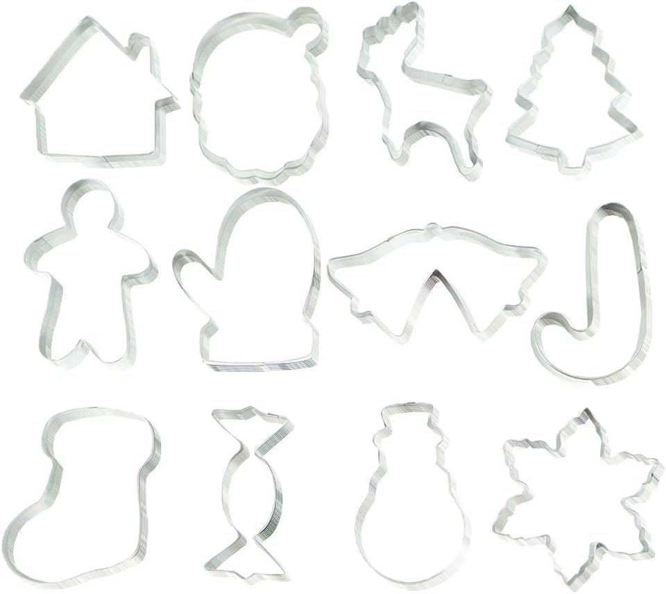 Christmas Cookie Cutter Set - 12 Piece Cutters Molds Include Snowflake, Reindeer, Gingerbread Men, Christmas Tree, Snowman, Santa ect