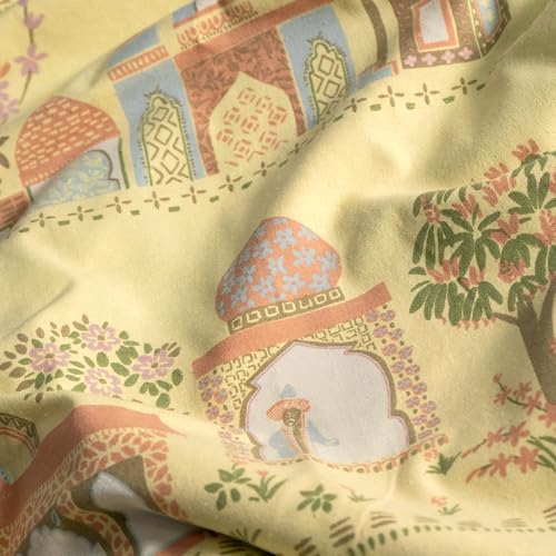Image of Tranquebar Curtain Co. Window Curtains 5 Feet, 60-65% Room Darkening,Yellow Mughal Print, Cotton Curtains for Window, Cotton Curtains 5 Feet Long Set of 2, BackTab Loops,Agra (152 cm) - Set of 2