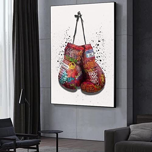 Lienzo de guantes de boxeo estilo grafiti cuadro decorativo moderno de 50x70cm para comedor