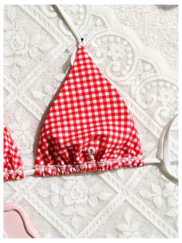 WDIRARA Women's Y2k Gingham Triangle Bikini Tops Micro Halter Swim Top4