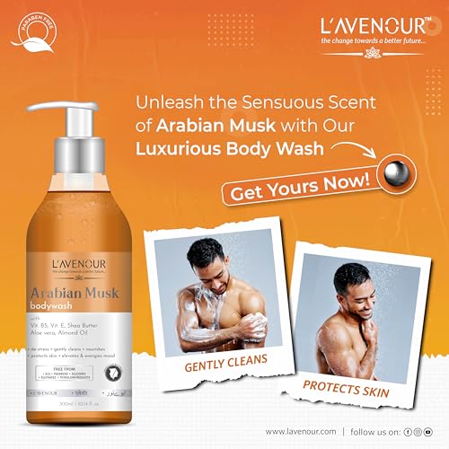 Image of L'avenour Arabian Musk Body Wash for Women & Men, For Long Lasting Fragrance, Deep Cleansing, Exfoliating, Soft & Glowing Skin, SLS & Paraben Free Unisex Shower Gel, All Skin Types - 300ml (Pack of 2)