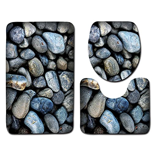 JYJFORYOU 3-teiliges rutschfestes WC-Matten-Set Badteppich-Set 3D Kopfsteinpflaster-Druck Weiche Badematte…