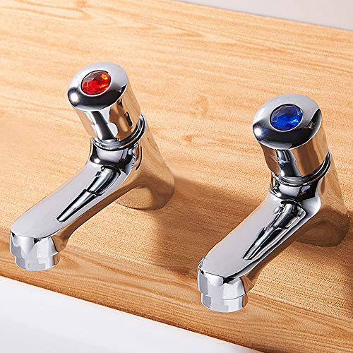 Pair Bathroom Sink Taps 1/2 Hot Cold Mixer Non Concusive Push Button Self Closing Lever Basin Tap Set Chrome Twin Press Water Toilet Faucet - Image 3