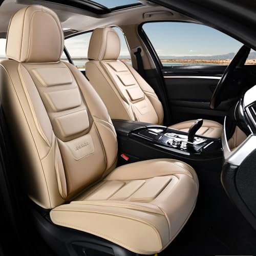 Image of Coverado Car Seat Covers, Front Covers for Cars, Car Seat Cover Front Seats, Automotive Seat Cover, Waterproof, Leather Car Seat Cushion, Universal Interior Covers Seat Protectors for Most Cars Beige