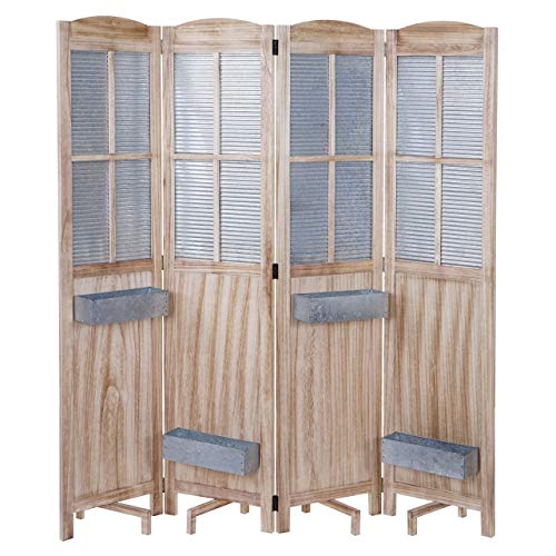 Mendler Paravent HWC-D26 Pflanzkörbe, Raumteiler Trennwand spanische Wand Sichtschutz, Holz Metall 170x161x29cm