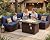 NICESOUL 6 Piece L-Shaped Outdoor Couch with Fireplace Natural Gas/Propane, 29.3'' High Back Wide Seat Patio Conversations for Outside, Oversized Sectional Furniture Set, 2 Color Cushion Navy & Beige