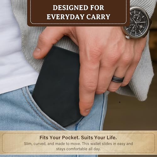Image of ROGUE WALLET Genuine Leather Wallets for Men - Minimalist, Classic Curved Slim Front Pocket w / 3 Card Slots, Plastic ID Card Slot & Full Billfold Section - Perfect Gifts for Men (Black)