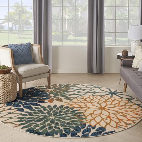 Nourison Home Aloha Tropical Blue Green 5'3" x Round Area -rug, Easy -cleaning, Non Shedding, Bed Room, Living Room, Dining Room, Kitchen (5 Round) by Nourison - Used condition - US$45.38