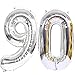 2 globos de 100 cm con número 90, plata 90, cumpleaños XXL, globos gigantes de 100 cm, globos de plata con número 90, globos de helio con número 90, globos para fiesta de cumpleaños