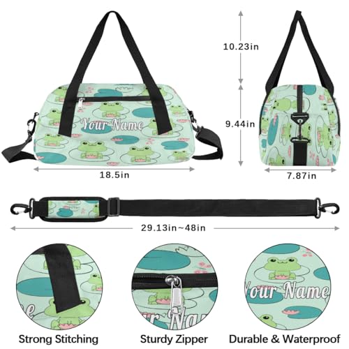 Personalized Kids Duffel Bag Animal Frog Lotus Pattern,Custom Sport Gym Bag for Boys Girls,WWeekender Overnight Bags Travel Duffel Bag,Customized Kids Gift4