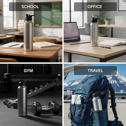 Image of Speedex Stainless Steel Metal Water Bottle 1 Ltr 1000 ml, BIS Approved, Leak Proof Sipper Cap Bottle for Office, School, Gym, Travel, Daily Use for Men, Women, Kids, Adults, Silver, Set of 1