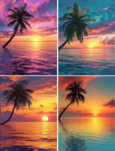 Diamond painting adulte coucher de soleil mer : Kit broderie diamant pour décoration de salon