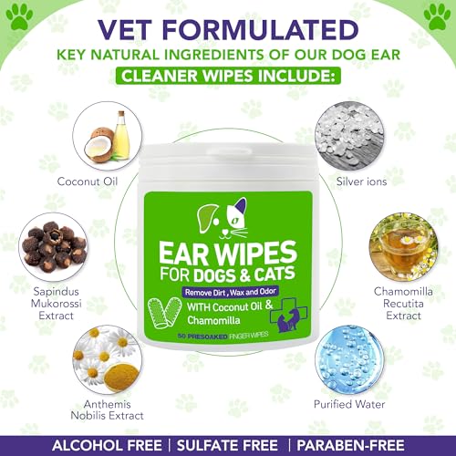 Pet Ear Wipes for Dogs and Cats – Dog Ear Cleaner Wipes, Cleaning and Deodorizing – Remove Debris & Wax, Improve Ear Itching, and Infections – 50 Count Finger Wipes Pet Ear Wipes for Dogs and Cats – Dog Ear Cleaner Wipes, Cleaning and Deodorizing – Remove Debris & Wax, Improve Ear Itching, and Infections – 50 Count Finger Wipes