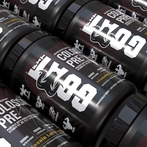 Image of GOAT Fit Colossal Pre | PreWorkout Powder 200mg Caffeine 3.5g Beta-Alanine 3g Citrulline 1.5g Arginine 1g Creatine with Himalayan Pink Salt (180gm - 15 Servings, Masala Lemonade)