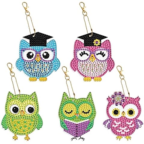 5 Pcs Diamond Painting Keyrings,5D DIY Cute Owl Diamond Art Keychain Kits Full Drill Shape Painting Kits Key Rings Art Craft Handbag Bag Purse Key Chain Pendant for Kids Adult Birthday Gift Cover