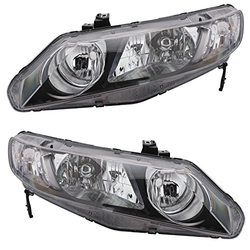 Image of TRQ Headlight Assembly Set HO2502127 HO2503127 Compatible with 2006-2011 Honda Civic