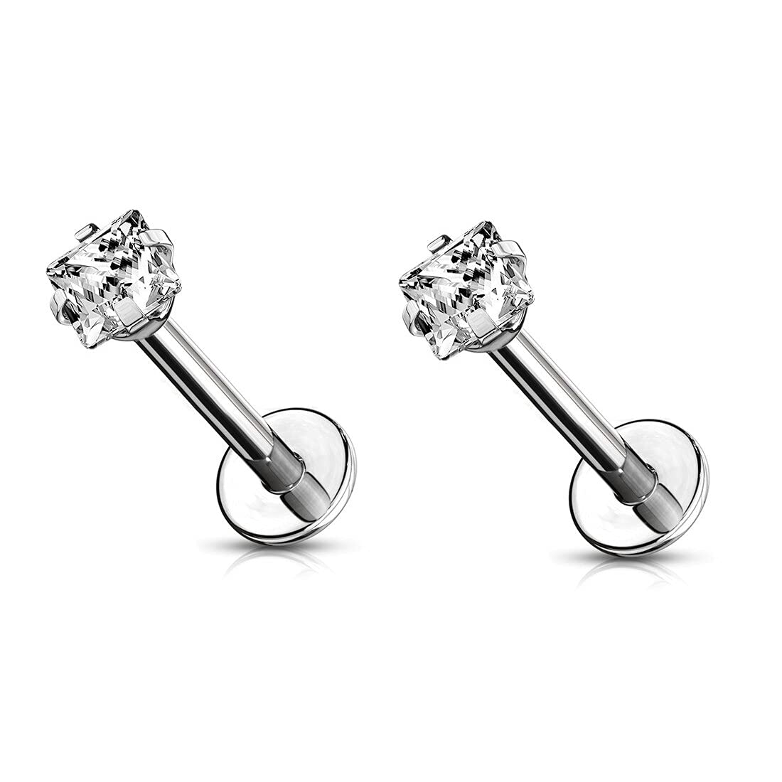 Gadgetsden Internally Threaded 316L SS Labret Monroe Lip Ring Tragus Helix Silver Color Square Cubic Zirconia Earring Stud 16G (B09D3QTS7W) Amazon Price History, Amazon Price Tracker