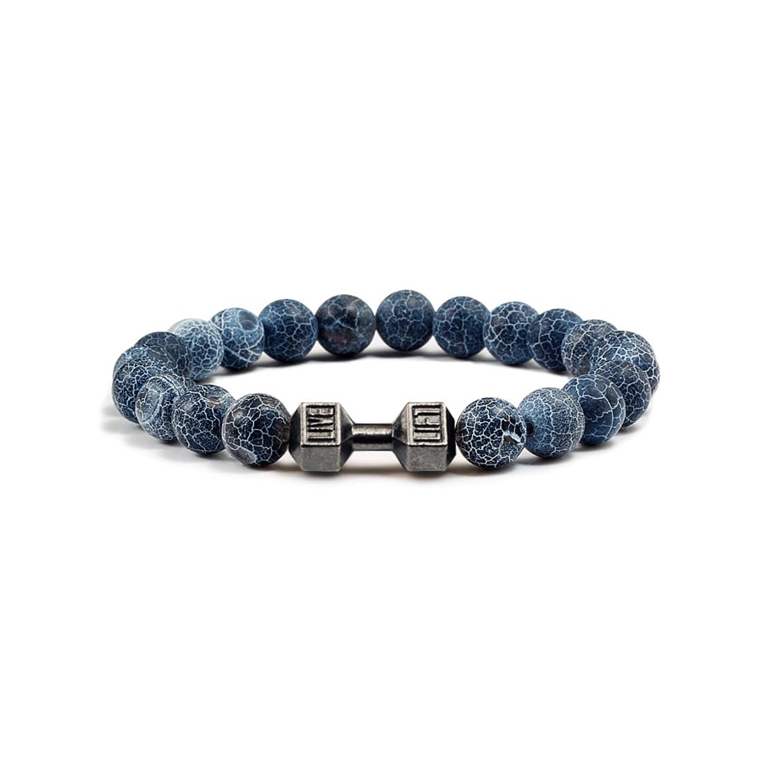Dumbbell Bracelet,Blue Weathered Natural Stone Frosted Elastic Alloy Bracelet, Fitness Men and Women's Stainless Steel Barbell Jewelry, Fitness Yoga Men and Women's Jewelry Gifts