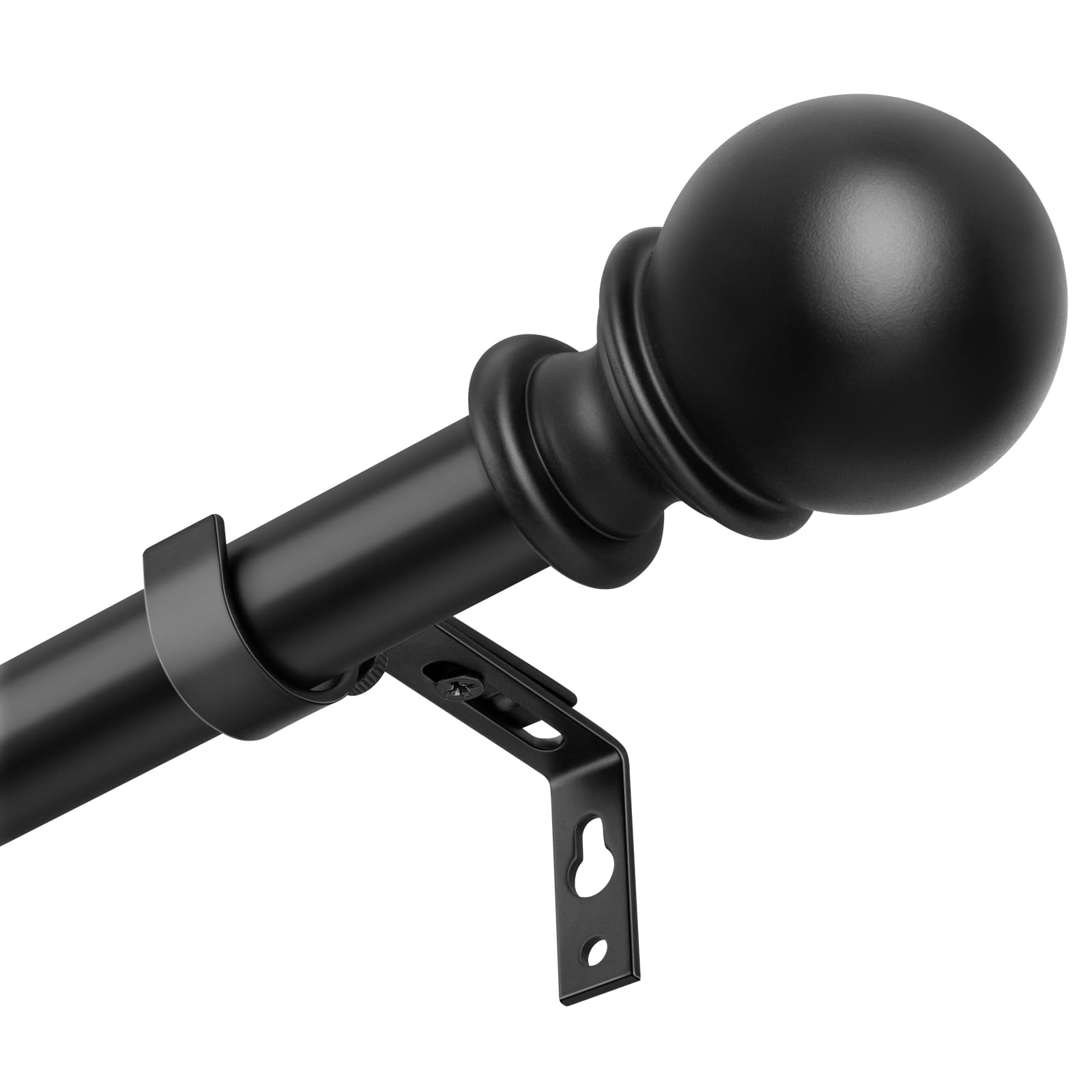 TEAKMAMA 1 Inch Curtain Rods for Windows 48 to 84 Inches(4-7ft), Black Window Curtain Rods, Heavy Duty Outdoor Curtain Rod for Patio, Adjustable Decorative Curtain Rod with Ball Finials, 48''-86''