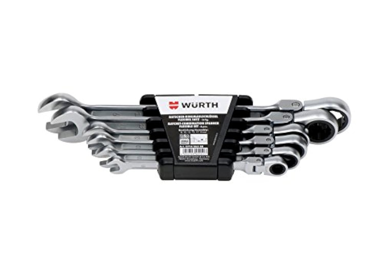 Würth - Chiave combinata a cricchetto, flessibile, 6 pezzi Set da 8,10,12,13,17 e 19 mm con snodo 180° per lavori flessibili.