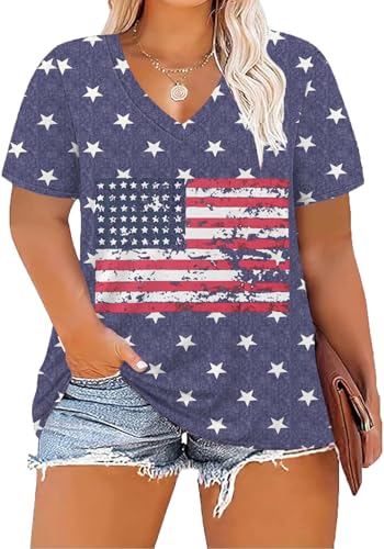 Image of ForHailey Women's Plus Size Short Sleeve Tee Shirt V Neck Basic Ladies Loose Fit T Shirt 1X-5X