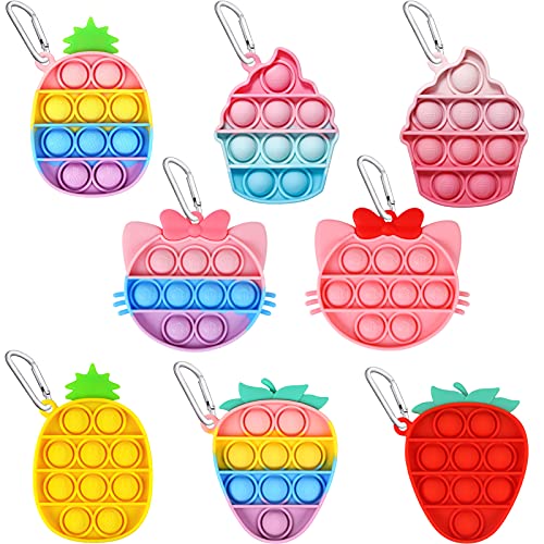 EVERMARKET 8 Pack Push Pop Bubbles Fidget Sensory Toy Keychains, Mini Pineapple Strawberry Cake Cat Bubble Popper Stress Reliever Silicone Relax Toys,Rainbow Pop Bubble Fidget Block Toys EVERMARKET 8 Pack Push Pop Bubbles Fidget Sensory Toy Keychains, Mini Pineapple Strawberry Cake Cat Bubble Popper Stress Reliever Silicone Relax Toys,Rainbow Pop Bubble Fidget Block Toys