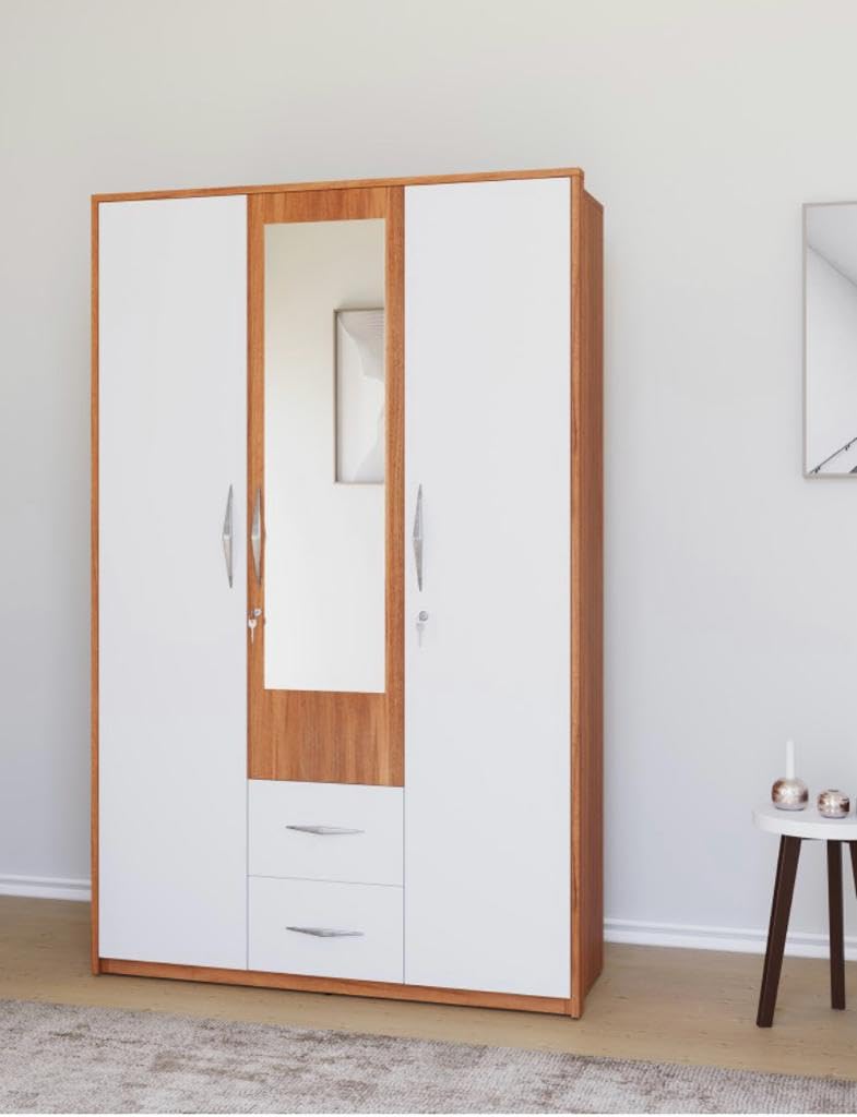 caspian furniture 3 door wardrobe for living room || bedroom || size in inches (75x48x19) (white and mogany)