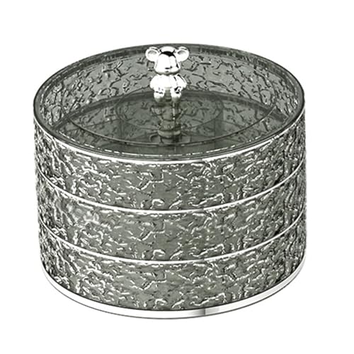 お菓子入れ 菓子器 お菓子ケース お菓子収納ボックス 360度回転 蓋付き 仕切り付き 保存容器 キャンディボックス おしゃれ 北欧 茶道 和室 来客 料亭 旅館 和食器 飲食店 業務用 (グレー,3段)