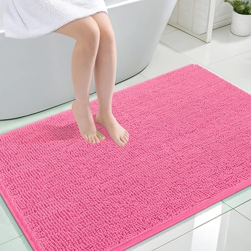 Image of OLANLY Large Bathroom Rugs 44x32, Extra Soft Absorbent Chenille Bath Rugs, Rubber Backing Quick Dry, Machine Washable Bath Mats for Bathroom Floor, Tub and Shower, Home Decor Accessories, Hot Pink
