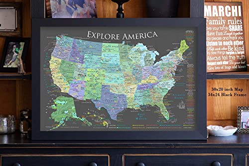 National Parks Map - Explore America Map - Small Framed Map - Slate Edition - Usa Travel Push Pin Map #TOP3