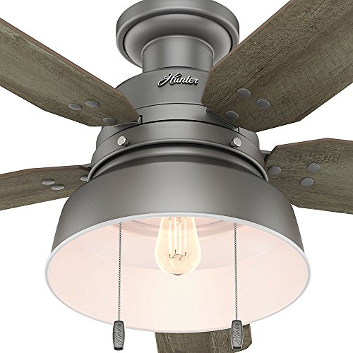 Image of Hunter 52 inch Outdoor or Indoor Ceiling Fan with LED Light - Rustic Ceiling Fan with Pull Chain, For Bedroom, Living Room, or Patio, Low Profile Mount, No Remote - Mill Valley 59311, Matte Silver