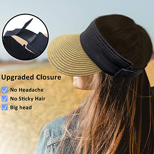 Women Straw Sun Visor Hat Wide Brim Summer UV Protection Beach Cap Foldable Packale Korean Style3