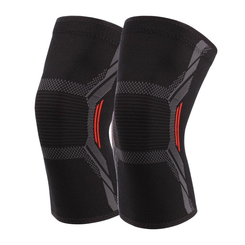 Exercise, protection Knitted Nylon Knee Pads Four-sided Stretch Knitted Warm Knee Pads Sports Protective Gear for Fitness, cycling, running, playing football(white-Dinosaur Doodle4,Large)