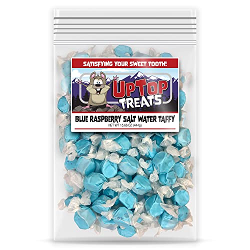 Blue Raspberry Salt Water Taffy | 1 Lb Of Gourmet Old Fashioned Candy, Individually Wrapped Soft Candy Salt Water Taffies | Blue Raspberry Flavor, Gluten Free, Old School Candy Sweets (16 Oz Bag) #TOP13