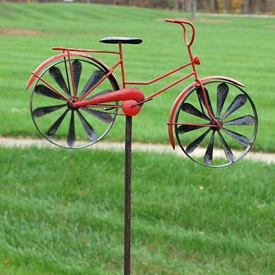 52" Red Bicycle Kinetic Art Windmill for Outdoors, Garden, Backyard, and Home Decor